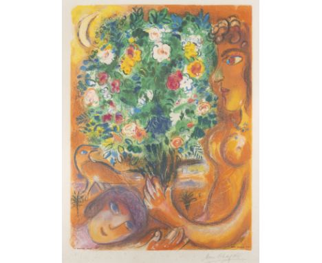 MARC CHAGALL1887 Witebsk - 1985 Paul de Vence'FEMME AU BOUQUET' (1967) Farblithografie auf Arches, mit Wasserzeichen, nach ei
