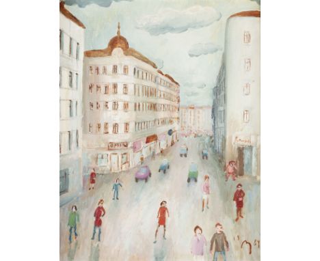 KURT MÜHLENHAUPT1921 Baruth - 2006 BergsdorfSTRASSENSZENE (1984) Öl auf Leinwand. 40 x 50 cm (R. 59,5 x 49,5 cm). Unten recht