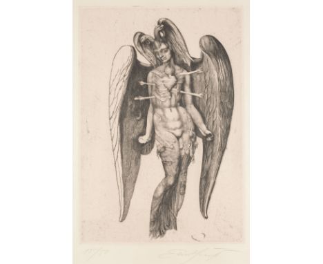ERNST FUCHS1930 Wien - 2015 ebenda'IKARUS HERMAPHRODIT' Aquatintaradierung. DM 50 x 34 cm, SM 56 x 39 cm (R. 79,5 x 61 cm). U