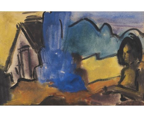 RUDOLF BREDOW1909 Berlin - 1973 BremenLANDSCHAFT Aquarell/Gouache. SM 19 x 28,5 cm (R. 38 x 46,5 cm). Unsigniert. Rahmenrücks