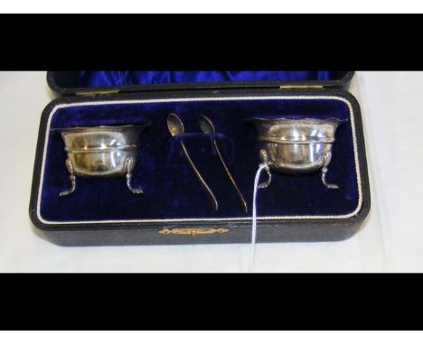 Cased set of silver table salts and spoons 