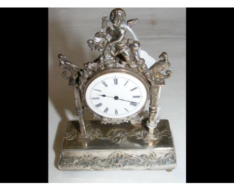 A miniature boudoir clock of portico form - Dutch and London import for 1890 - 13cm high 