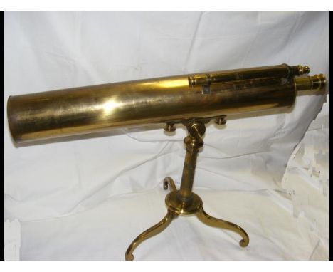 A Georgian 4" brass table top telescope with tripod, in original mahogany case and having later spare tripod  CONDITION REPOR