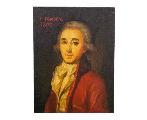 A miniature portrait of a gentleman on tin. Bears a signature T Jansen and date 1800, 9X6.8cm, unframed.