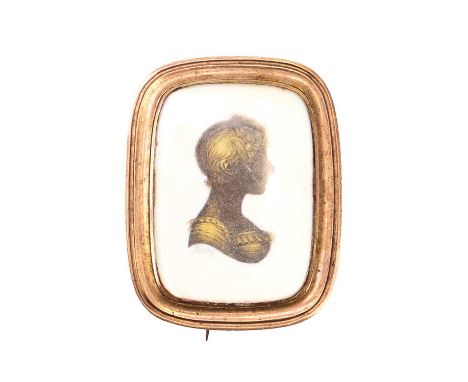 A George III miniature silhouette portrait by John Miers (1756-1821). The young woman, highlighted in gilt and looking to sin