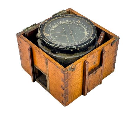 A WWII oak cased Air Force compass. Type P10, stamped number 11870T, diameter of dial 16.5cm.