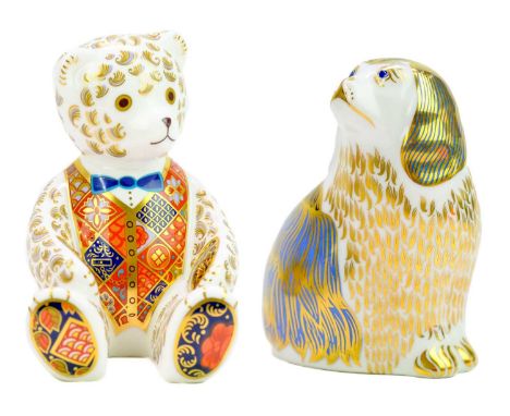 Two Royal Crown Derby paperweights. King Charles spaniel, and teddy bear (2).