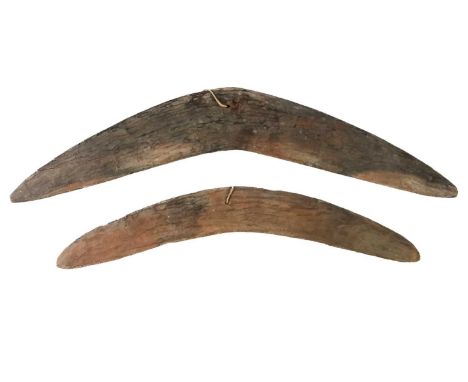 Two Australian Aboriginal boomerangs. With chip carved decoration, the longest 62cm.