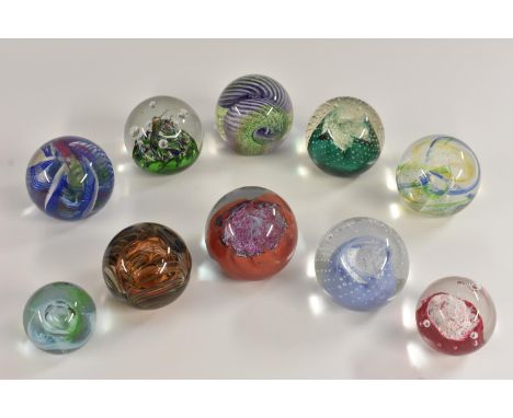 A Caithness paperweight Aries, G54910, acid and engraved mark; others, Fiesta, Cauldron Blue, Myriad, Ribbons, Desert Spring,