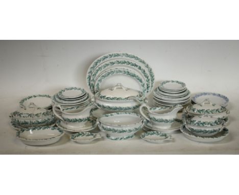A 19th century child's toy dinner service, comprising soup tureen and ladle, vegetable tureens, serving dishes, sauce boats a