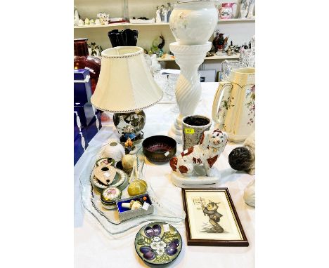 A small Moorcroft dish (2nd); 2 Studio pottery items, 2 Hummel figures and other ceramics 