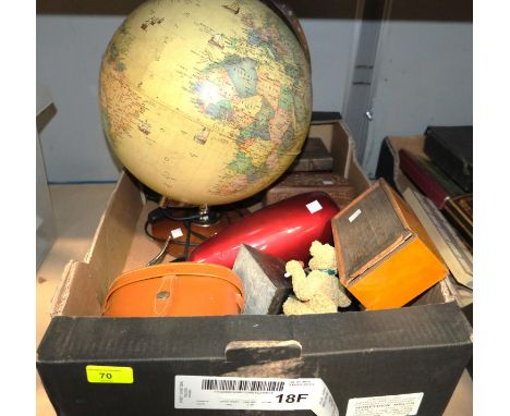 An illuminated terrestrial globe, cameras, binoculars, boxes etc. 