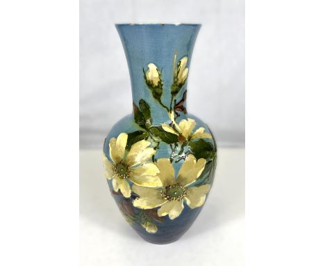 Woodlesford Art Pottery: a baluster vase decorated with flowers under a shaded blue ground, impressed&nbsp; "Woodlesford Art 