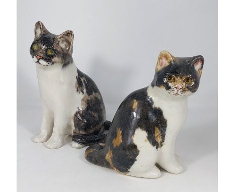 2 Winstanley cats, glass eyes, both seated, 1 x size 2, 1 x size 3, both signed.