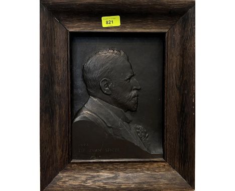 A bronze relief plaque "Sir Evan Spicer" 28 x 20, framed. 