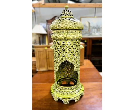 A large Burmantofts Veritas Oil Stove cover / 'Cathedral Heater'.1890, with removeable top, of intricate Moorish influemce de