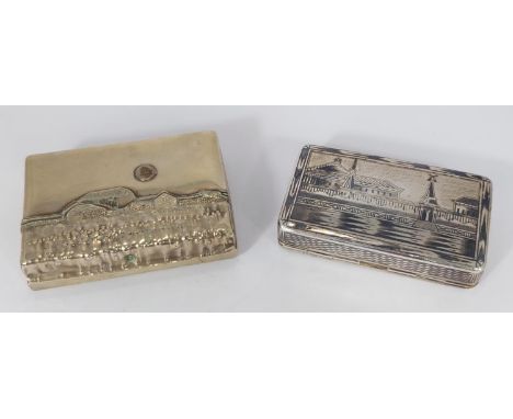 A Russian 19th century 84 standard silver snuff box with Niello decoration, maker A.K., dates 1844, and another (not silver).