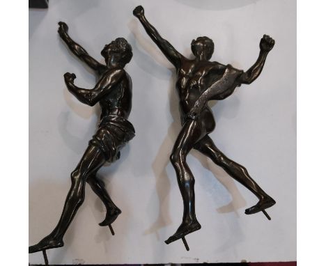 A pair of bronze male classical figures with outstretched arms, from a Marley horses statue no bases