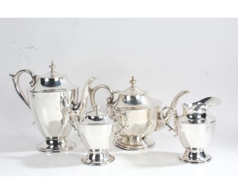 A 20th century Mexican silver four-piece tea set, stamped 925 Sterling, comprising teapot, hot water pot, cream jug and sucri