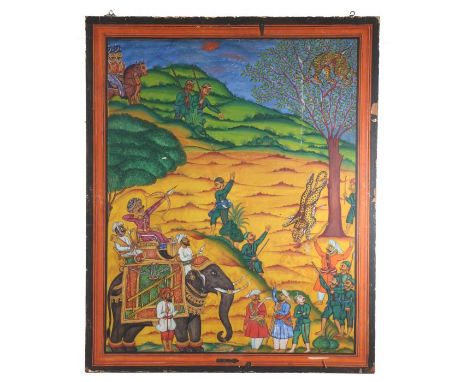 19th Century Rajasthan School, a double sided gouache, depicting a seated Maharaja with attendants to one side, the opposing 