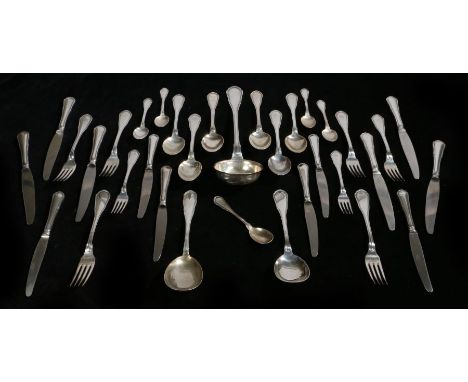 A part canteen of Continental 800 silver table cutlery, possibly Swiss, consisting of six table knives with steel blades,&nbs