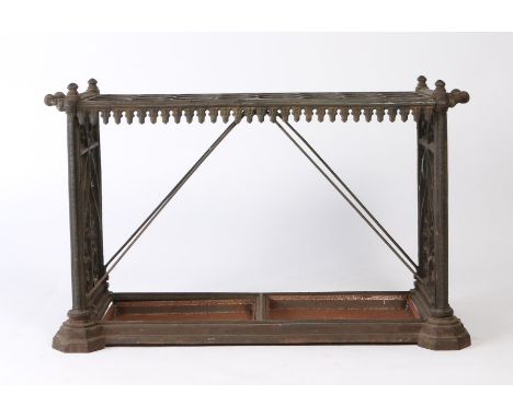 A 19th Century Coalbrookdale stand stick/umbrella stand, in the Gothic manner, having three rows of circular stands above got