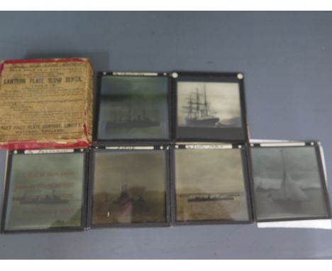 Six boxed 3 ¼” square positive lantern plates of "Ships at the Naval Review", probably Spithead 1909 - Issued by the Paget Pr