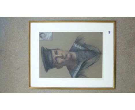 Portrait of a sailor H.M.C.A. numbered 6 with an emblem denoted Newfoundland - 47cm x 34cm
