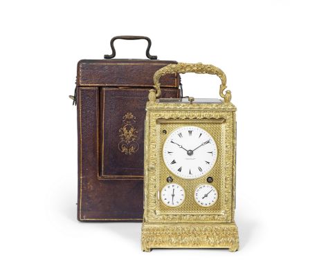 A very rare early 19th century Swiss Carriage clock with special night/day striking and calendar, in the original travelling 