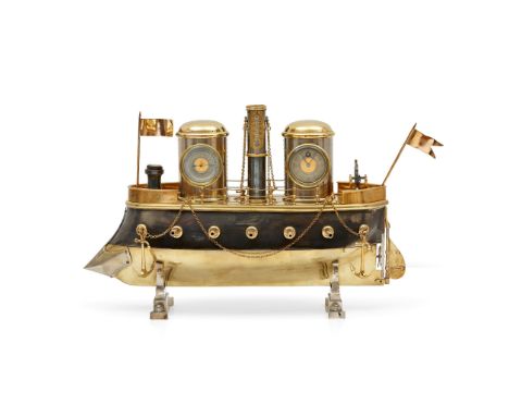 A rare late 19th century French automata combination battleship timepieceattributed to Guilmet, Parismodelled on an iron-clad