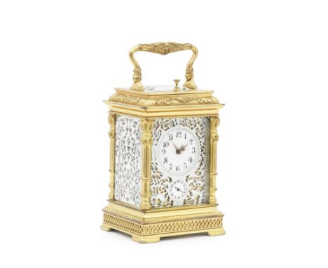 A fine and rare late 19th century French grande sonnerie striking carriage clock with minute repeat facility and alarmThe mov