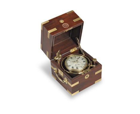 A good mid 19th century two-day brass bound mahogany marine chronometer with unusual auxiliary compensationFrodsham, Gracechu