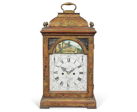 A rare mid 18th century English japanned automata table clock with chinoiserie decoration and trip repeat to activate the thr