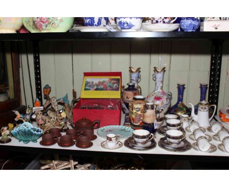 Devon lustre vases, Oriental boxed tea set, Noritake, Country Artist bird figures, etc.