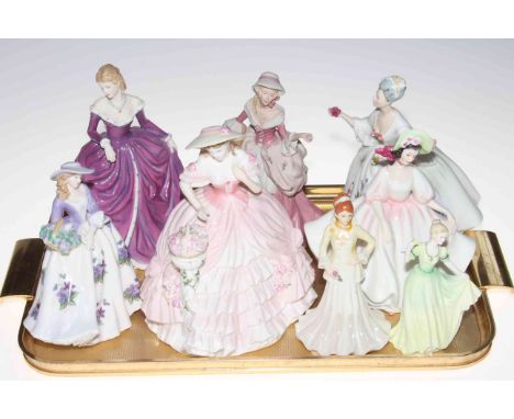 Collection of eight Royal Doulton, Worcester, Coalport and Wedgwood ladies.