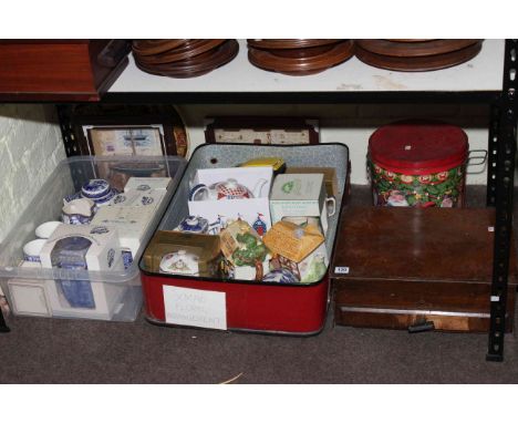 Ringtons, prints, mantel clock, cased cutlery, Star Wars lightsaber, etc.