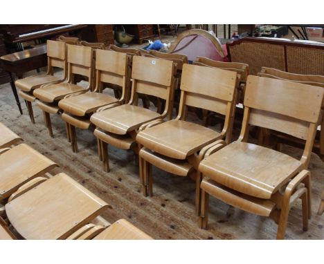 Twelve vintage Tecta (Tecta, Great Yarmouth, England) wooden stacking chairs by Stafford, 1950's.