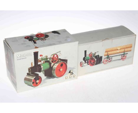 Mamod steam roller and lumber wagon.
