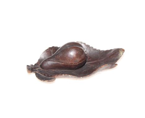 Black Forrest carved pear and leaf inkwell, 17.5cm length.