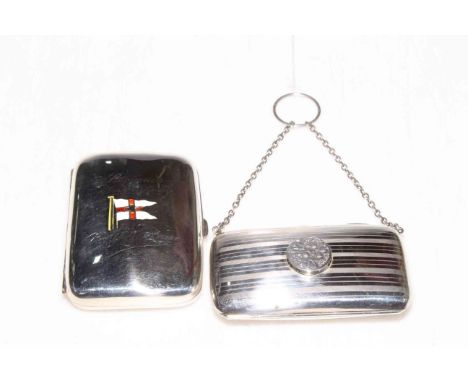 Silver cigarette case with enamel flag and inscribed Souvenir of Voyage by RMS Abosso (Africa Royal Mail Steamship Company), 