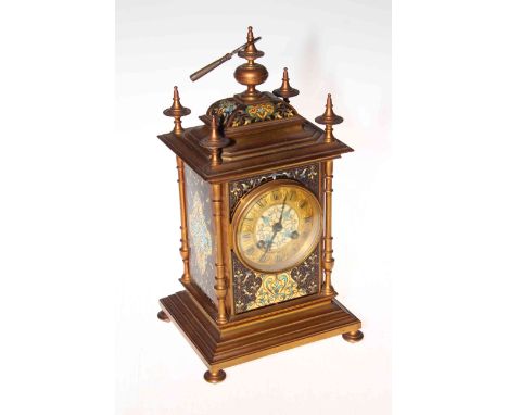 Ornate gilt metal and cloisonne four pillar bracket clock, movement stamped Fabrique De Paris, 34cm.