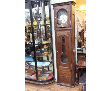 French double weight longcase clock having enamelled and painted dial, 215.5cm by 56cm.