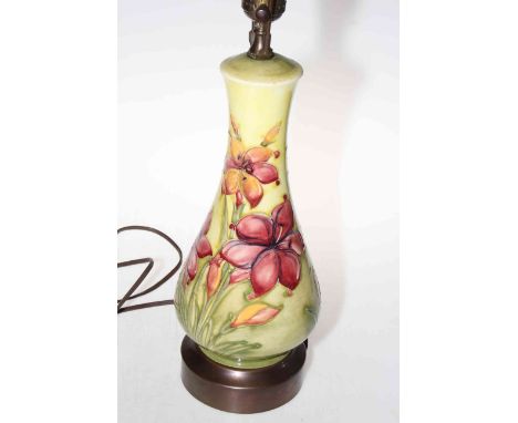 Moorcroft Pottery Freesia table lamp, 36cm to top of vase.