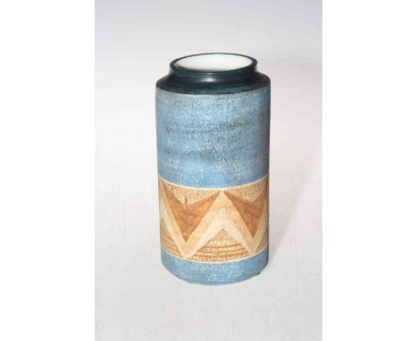 Troika cylindrical vase, marked TROIKA CORNWALL and Tina Doubleday monogram, 20cm (restored).