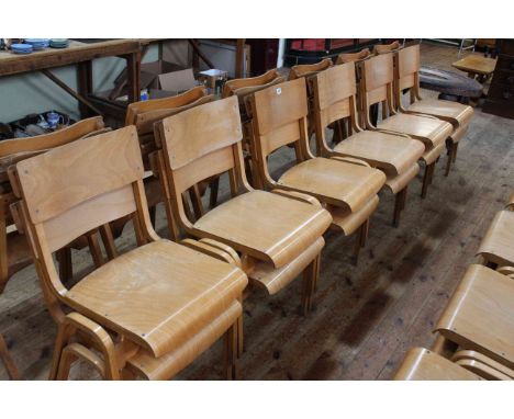 Twelve vintage Tecta (Tecta, Great Yarmouth, England) wooden stacking chairs by Stafford, 1950's.