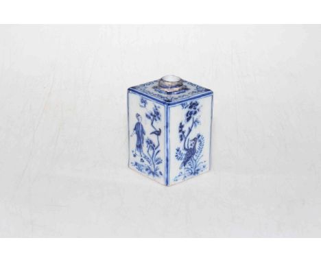 Antique Delph blue and white caddy, 10cm.