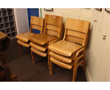 Eight vintage Tecta (Tecta, Great Yarmouth, England) wooden stacking chairs by Stafford, 1950's.
