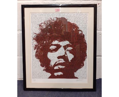 A Jimi Hendrix limited edition print No:2 of 50, signed Pete O'Neil to the right hand margin, 28" x 24½", mounted in a black 