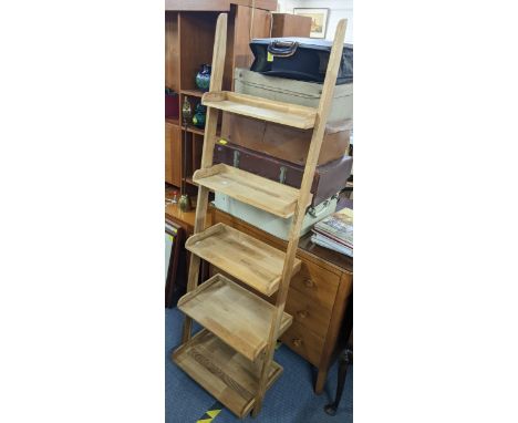 A modern light wood five tier ladder shelf unit, 177hx55wLocation: 