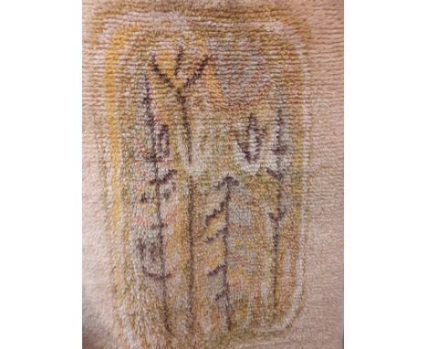 A 1960's hand loomed cream ground Rya rug/wall tapestry in  'Fairy Tale Forest' designed by Aappo Haronen for the company Ryi